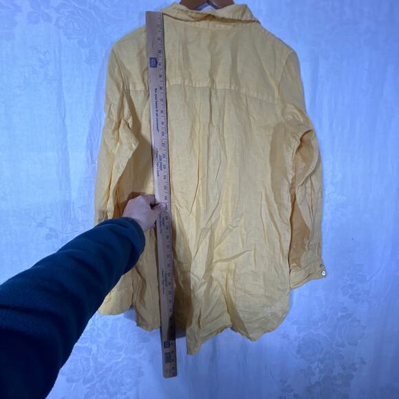 Sigrid Olsen Medium Button Up Shirt Yellow Linen Long Sleeve Roll Tab Boho - Picture 13 of 13